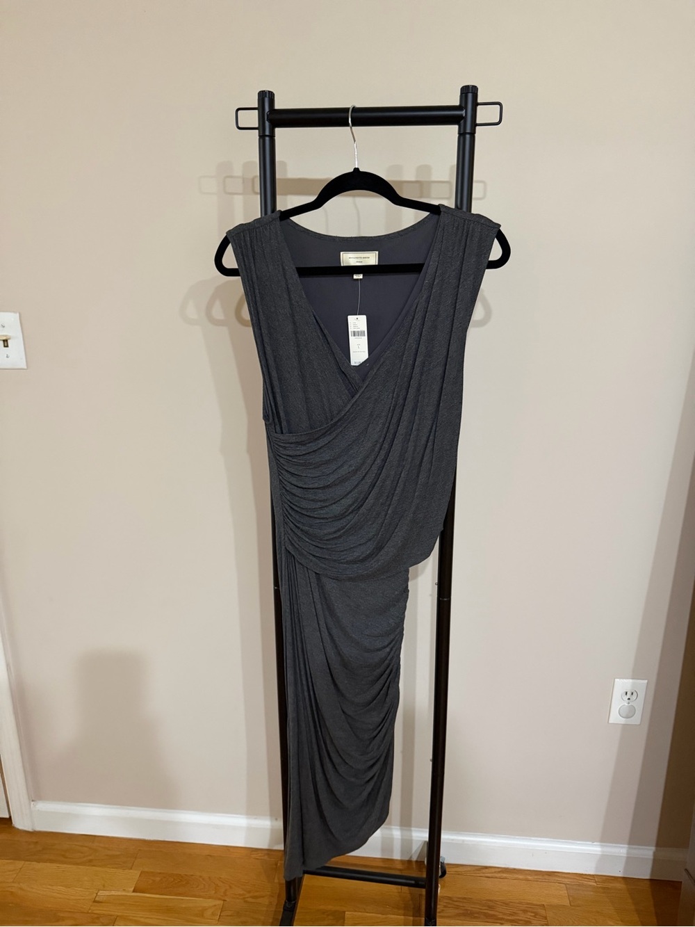 Moulinette Soeurs Charcoal Draped Asymmetrical Dress
